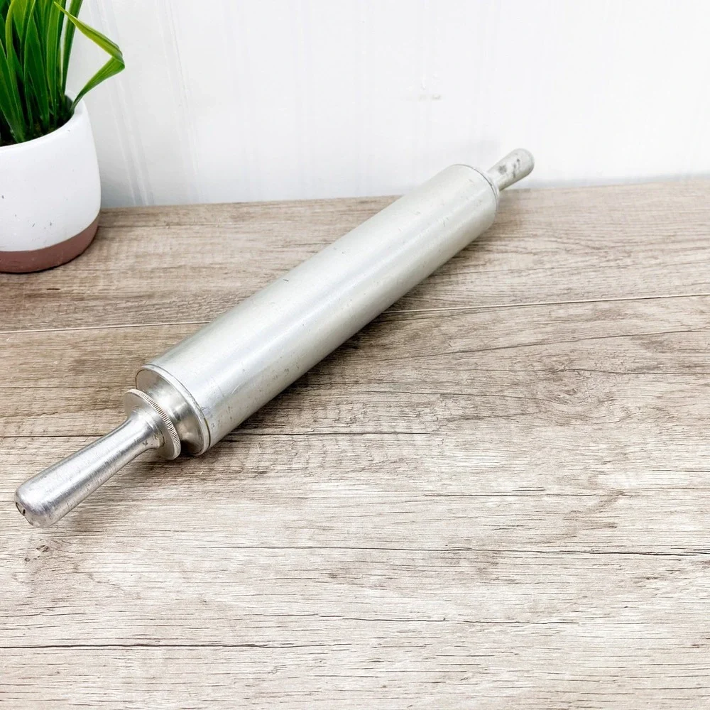Vintage Stainless Steel Rolling Pin‎ Pastry Pizza Farmhouse Kitchen Decor